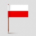 Polish toothpick flag. Souvenir from Poland. Wooden toothpick with paper flag. Location mark, map pointer. Blank mockup