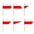 Polish toothpick flags. Souvenir from Poland. Wooden toothpicks with paper flag. Location mark, map pointer. Blank