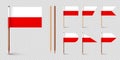 Polish toothpick flags. Souvenir from Poland. Wooden toothpicks with paper flag. Location mark, map pointer. Blank