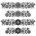 Polish traditional floral folk art vector long vertical design elements inspired by old embroidery - Lachy Sadeckie in black and w Royalty Free Stock Photo