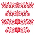 Polish traditional floral folk art vector long vertical design elements inspired by old embroidery - Lachy Sadeckie Royalty Free Stock Photo