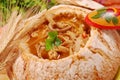 Polish tripe soup (flaki) in bread bowl