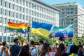 Polish, Ukrainian LGBT parades in Warsaw. activists march for LGBTQ rights. Kyiv Pride. Warsaw, Poland, June 25, 2022.