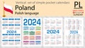 Polish vertical set of pocket calendar for 2024. Week starts Sunday