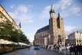 Polish wait and ride horse drawn carriages for Pole people and foreigner travelers use service tour Krakow Old Town in Main Market Royalty Free Stock Photo