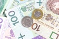 Polish zloty banknotes and coins closeup Royalty Free Stock Photo