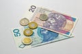 Polish zloty banknotes and coins closeup Royalty Free Stock Photo