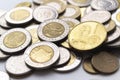 Polish zloty coins. Macro photo. Polski zloty Royalty Free Stock Photo