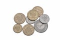 Polish zloty coins money isolated on white, closeup Royalty Free Stock Photo