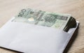 Polish zloty currency hundred notes in white envelop on table. C Royalty Free Stock Photo