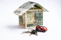 Polish zloty currency, poland money, one hundred zloty copy space, money in the shape of house and keys from home with toy car Royalty Free Stock Photo