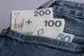 Polish zloty money cash in a jeans pocket Royalty Free Stock Photo