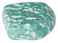 Polished amazonite pebble macro isolated