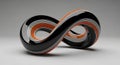 3D Rendered Infinity Symbol with Orange and White Stripes on Black Surface endless loop Royalty Free Stock Photo