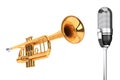 Polished Brass Trumpet with Vintage silver microphon Royalty Free Stock Photo