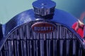 A polished chrome grille of a vintage Bugatti automobile at the Laguna Seca Classic Car Show in Carmel, CA