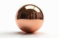 Polished copper sphere reflects room interior. 3D render object on white studio background. Metallic ball with glossy surface and Royalty Free Stock Photo