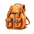 Polished Craftsmanship: Vector Watercolor Sketch Of An Orange Leather Backpack