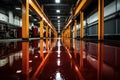 polished epoxy dark red stained floor in empty warehouse, Generative Ai