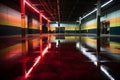 polished epoxy dark stained floor in empty warehouse, Generative Ai