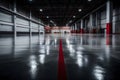 polished epoxy floor in dark empty warehouse, Generative Ai