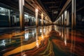 polished epoxy orange and red stained floor in empty warehouse, Generative Ai