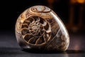 Polished fossil shell of a mysterious creature its intricate patterning a clue to its lost identity.. AI generation