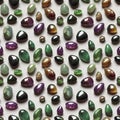 Polished gemstones seamless pattern. Tumbled rocks, pebbles repeating background Royalty Free Stock Photo