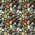 Polished gemstones seamless pattern. Tumbled rocks, pebbles repeating background