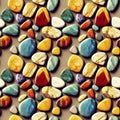 Polished gemstones seamless pattern. Tumbled rocks, pebbles repeating background Royalty Free Stock Photo