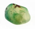 polished green agate gemstone on white
