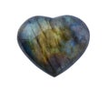 Polished labradorite gemstone in the shape of a heart