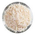 Polished long rice heap in glass bowl