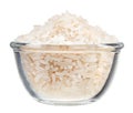 Polished long rice heap in small glass bowl