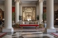 polished marble columns flanking a grand entrance into a luxury living room