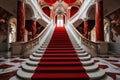 Polished Marble stairs red carpet indoor. Generate Ai Royalty Free Stock Photo