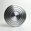 Polished metal disc with concentric rings. Modern industrial design with silver and chrome texture. Circular object with shiny Royalty Free Stock Photo