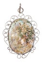 Polished natural Moss Agate in vintage pendant
