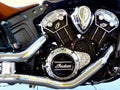 Indian Scout motorcycle engine block closeup. shiny chrome and matt black finish Royalty Free Stock Photo