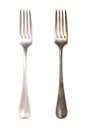 Polished and tarnished sterling silver fork handles
