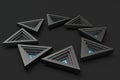 Polished triangle metal frame, 3d rendering