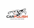 Polishing and waxing car logo design. Auto detailing service with orbital polish machine vector design