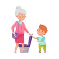 Polite Boy Yielding a Seat to Senior Woman in Public Transport Vector Illustration