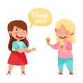 Polite Girl Expressing Gratitude to Her Agemate for Sharing Ice Cream Vector Illustration