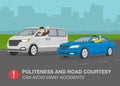 Politeness and road courtesy can avoid many accidents warning poster design.