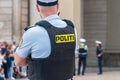 Politi inscription on Danish police officer Politi means Police in Danish language