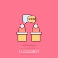 Politic debate icon in comic style. Presidential debates vector cartoon illustration pictogram. Businessman discussion business