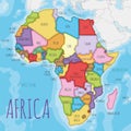 Political Africa Map vector illustration with different colors for each country