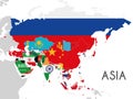 Political Asia Map vector illustration with the flags of all asian countries