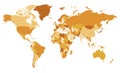 Political blank World Map vector illustration with different tones of orange for each country.